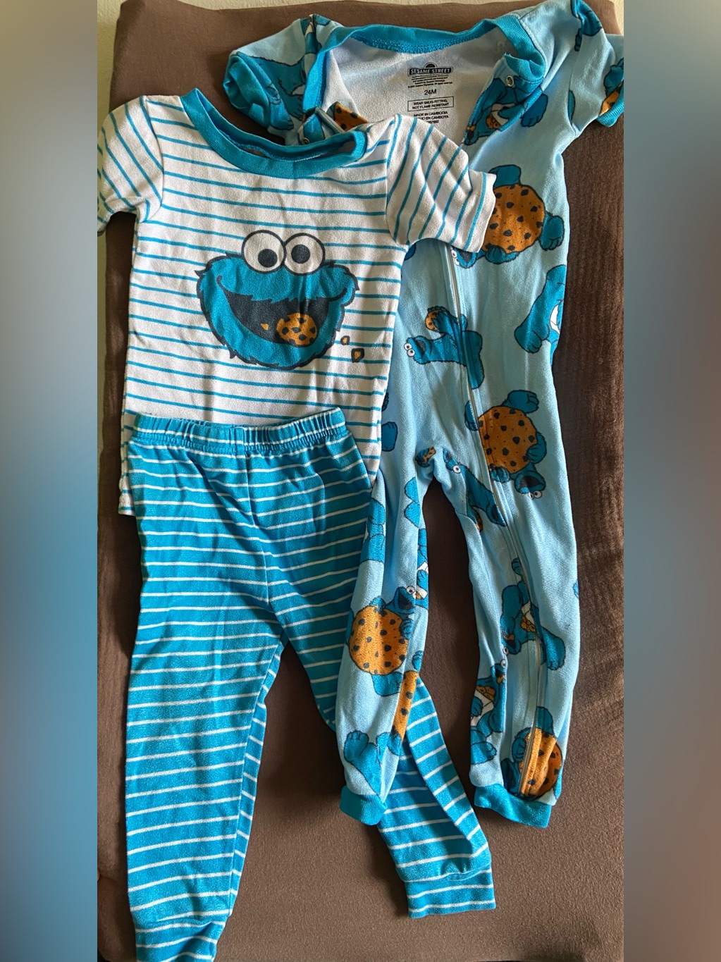 Sesame Street Blue Cookie Monster 3-Piece Pajama Set 24 Months